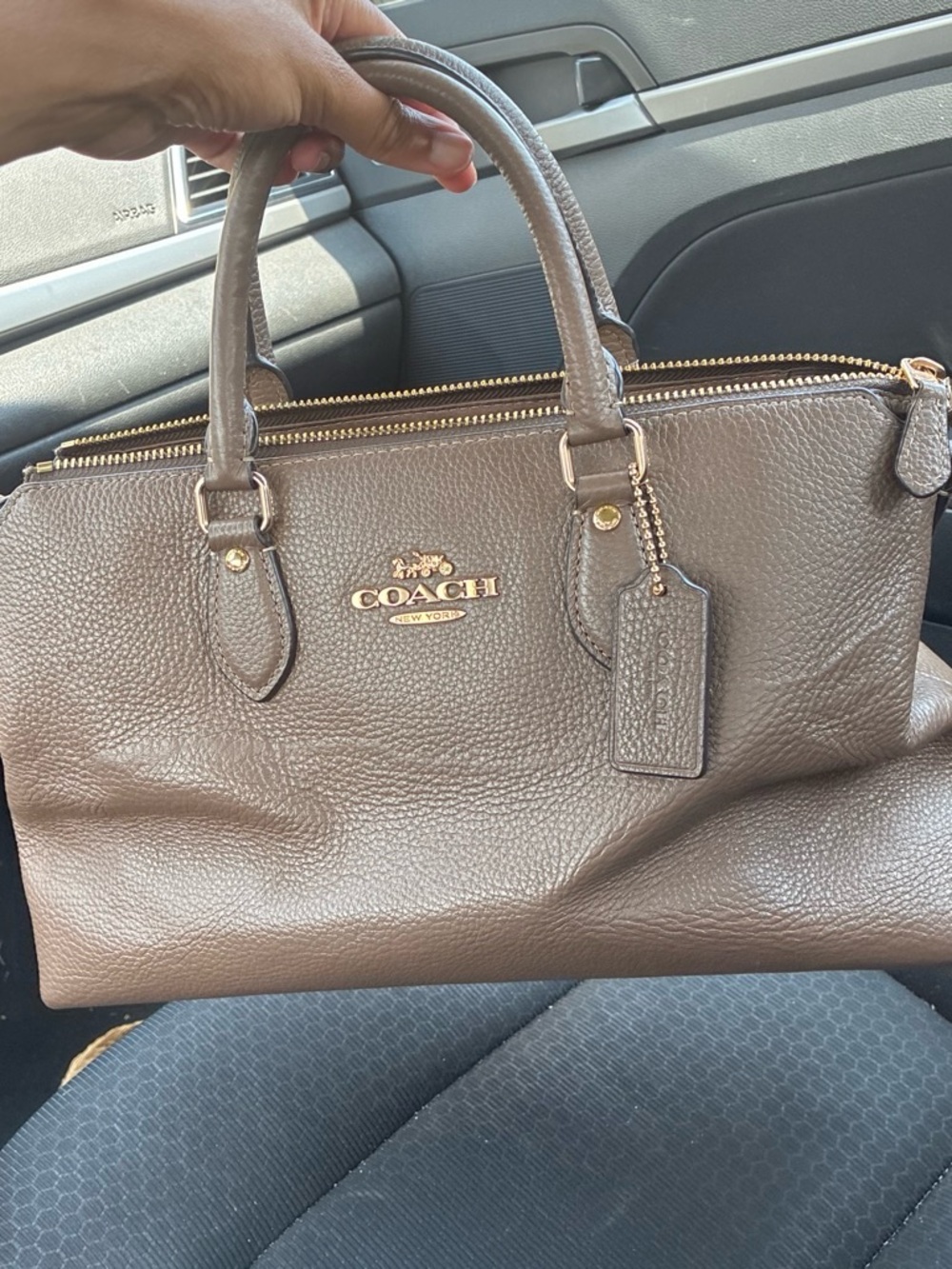 Coach Brown Pebbled Leather Double-Handle Satchel with Gold Hardware